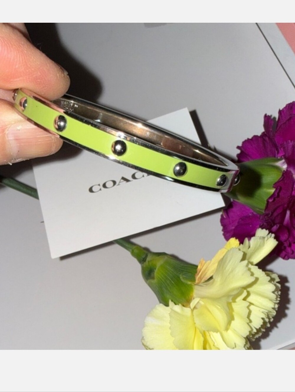 Coach Lime Green Studded Bracelet